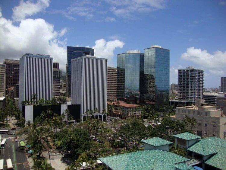 Downtown Honolulu on a nice day seen from Aloha Tower on Oahu, Hawaii