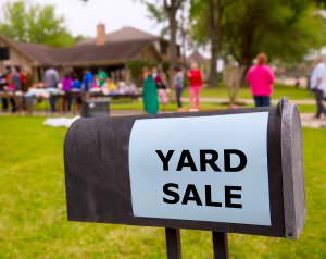 Yard sale in an american weekend on the green lawn