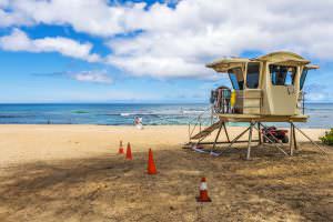 Life guard tower at Laniakea beach in Oahu, Hawaii, USA