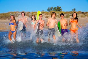 group of people surfing