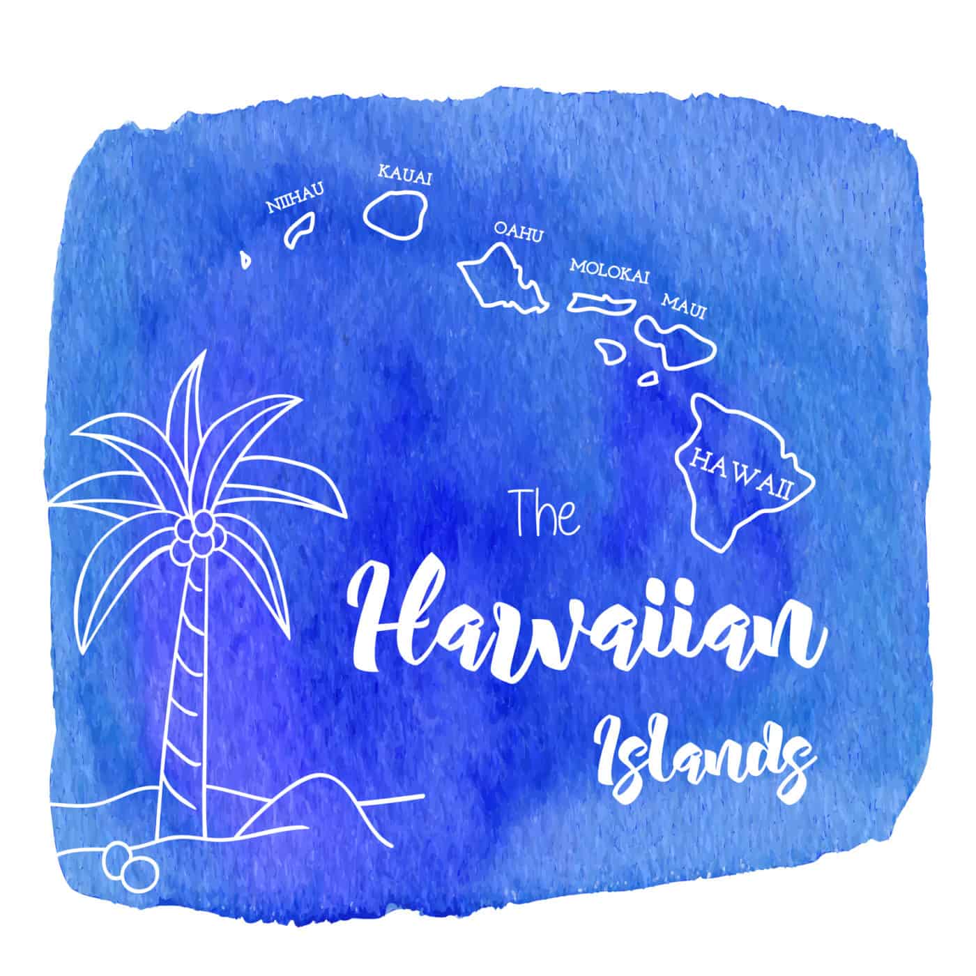 The Definitive Guide to Visiting Hawaii - water color map of hawaiian islands