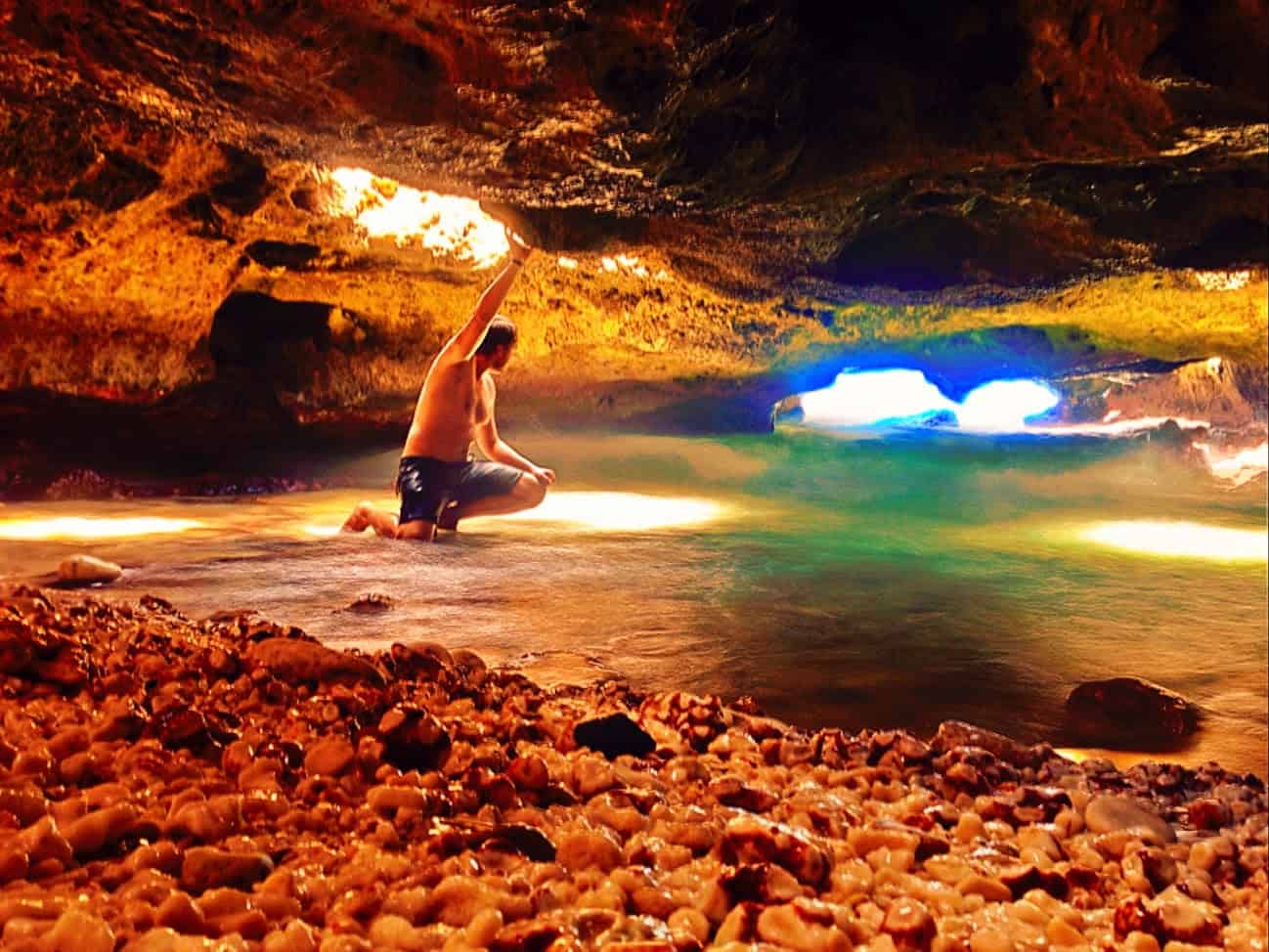 guy hanging out inside Mermaid cove