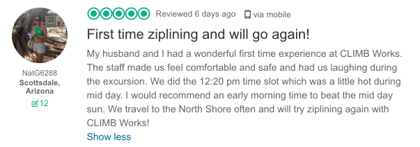 fun times ziplining as this reviewer noted